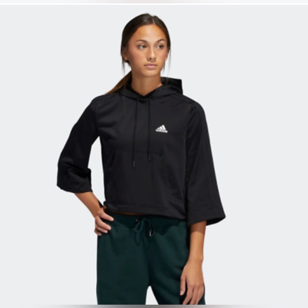 Adidas Women's Tri Cropped Hoodie Black 3/4 Sleeve Size XS